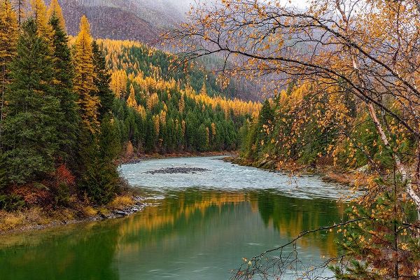 North Fork of the Flathead River in autumn in Glacier National Park-Montana-USA